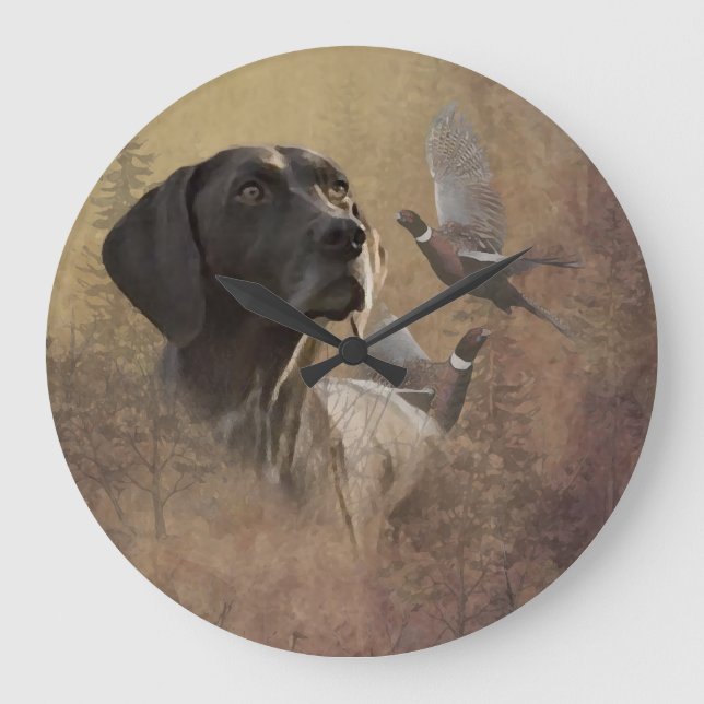 German Shorthaired Pointer , Deutsch Kurzhaar Tape Große Wanduhr (Vorderseite)