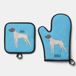 German Shorthaired Pointer dog cartoon Ofenhandschuh & Topflappen-Set