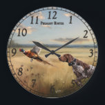 German Shorthaired Pointer  Große Wanduhr<br><div class="desc">This  artwork captures the thrilling moment of a pheasant flush in the autumn field.  Pheasant burst into flight while a German Shorthaired Pointer stands alert in the background watching the bird. A perfect design for hunters,  bird dog lovers,  and fans of classic upland hunting scenes.</div>