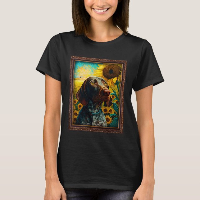 German Shorthaired Pointer Painting Sunflower Flow T-Shirt (Vorderseite)