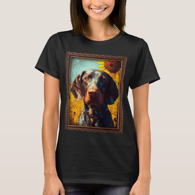 German Shorthaired Pointer Painting Sunflower Flow T-Shirt (Vorderseite)