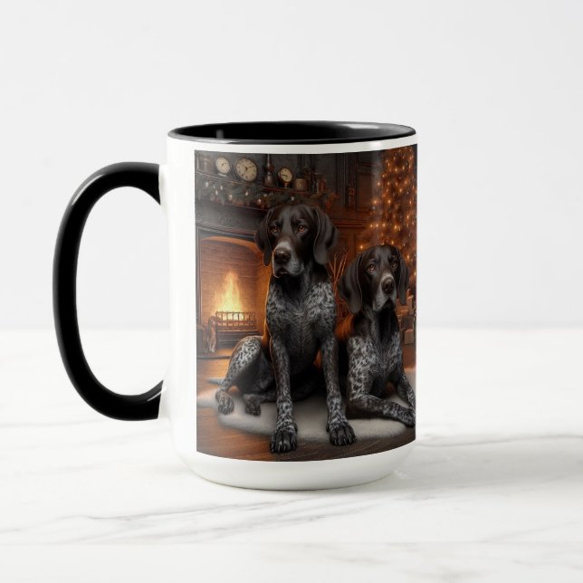 German Shorthaired Pointer Pair Christmas Mug Cup (Gauche)
