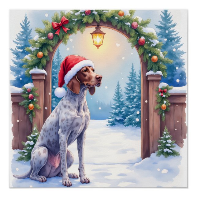 German Shorthaired Pointer Snowy Gate Santa Hat Poster (Vorderseite)
