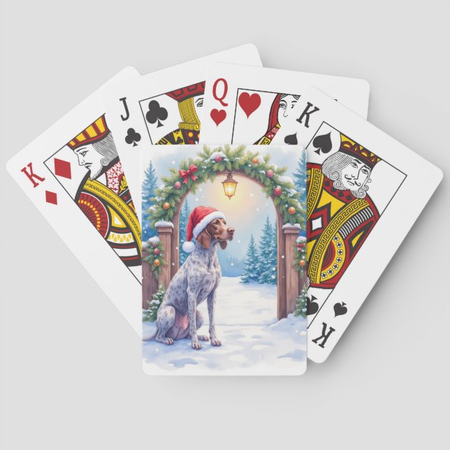 German Shorthaired Pointer Snowy Gate Santa Hat Spielkarten (Rückseite)