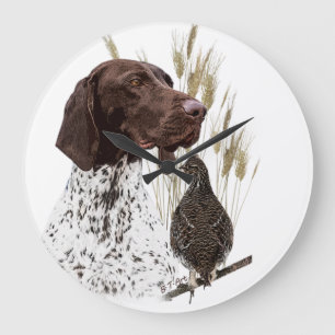 German Shorthaired Pointers (GSP) Postcard Coffee Große Wanduhr