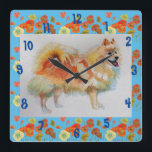 German Spitz Pomeranian Dog dogs Childs Room Clock Quadratische Wanduhr<br><div class="desc">German Spitz Pomeranian Dog dogs Childs Room Clock. Designed from my original watercolour art.</div>