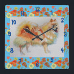 German Spitz Pomeranian Dog dogs Childs Room Clock Quadratische Wanduhr<br><div class="desc">German Spitz Pomeranian Dog dogs Childs Room Clock. Designed from my original watercolour art.</div>