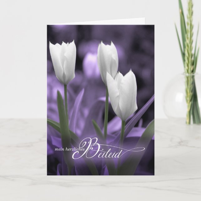 GERMAN Sympathy Beileid Purple with White Tulips Karte (Vorderseite)