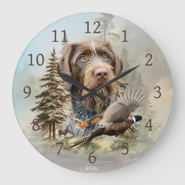 German Wirehaired Pointer Große Wanduhr (Vorderseite)