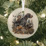 German Wirehaired Pointer Ornament Aus Glas<br><div class="desc">German Wirehaired Pointer Hunting Dog Legend design for true hunters and gun dog lovers.
This vintage-style hunting artwork features a powerful German Wirehaired Pointer in a classic pointing pose surrounded by wildlife and forest elements.</div>