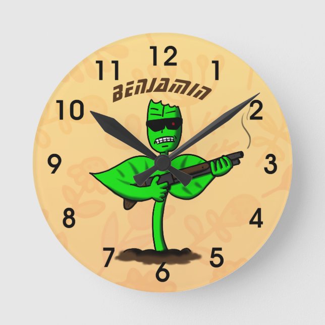 Germinator Cyborg Pflanze lustiger Cartoon Runde Wanduhr (Vorderseite)