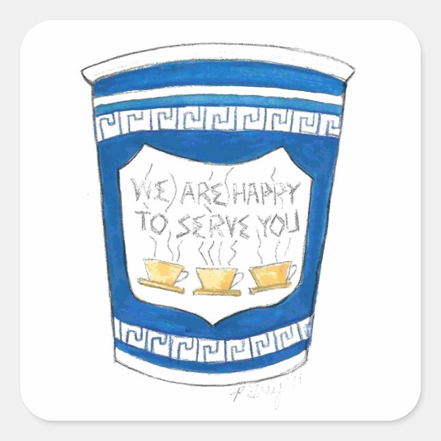 Gerne servieren Sie Blue NYC Deli Griechischer Kaf Quadratischer Aufkleber (Vorderseite)