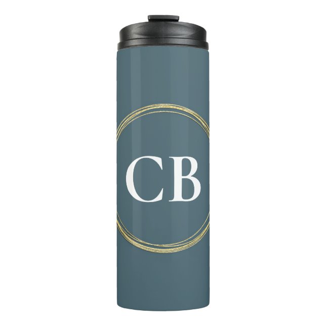 Geröllte Elegance - Schwarz-Monogramm Thermosbecher (Vorderseite)