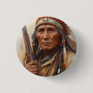 Geronimo Indianischer Häuptling Krieger Portrait Button