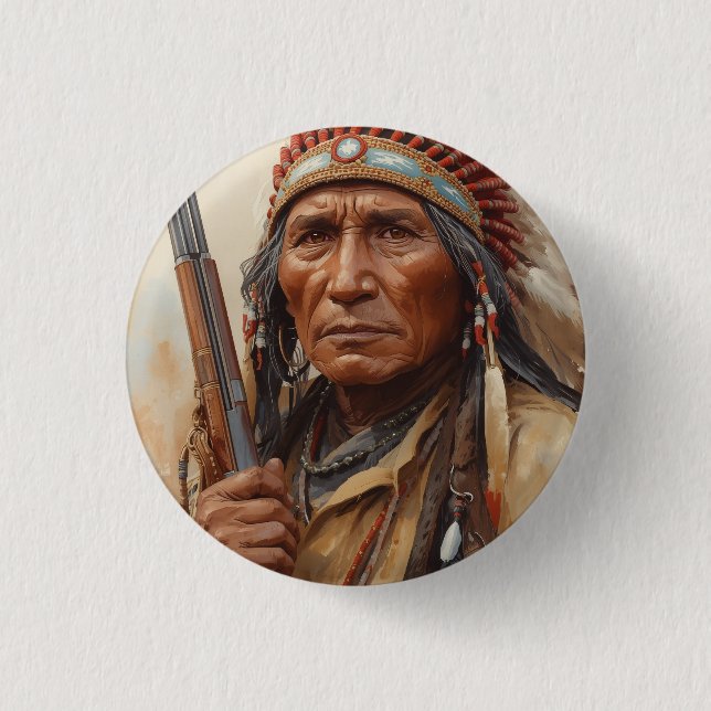 Geronimo Indianischer Häuptling Krieger Portrait Button (Vorderseite)