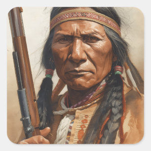 Geronimo Indianischer Häuptling Krieger Portrait Quadratischer Aufkleber