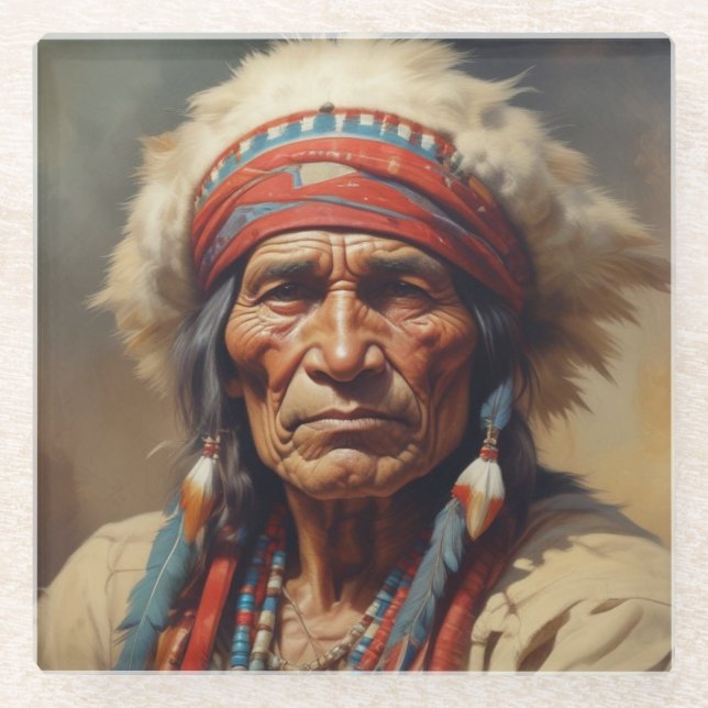 Geronimo Indischer Chefkrieger Portrait Glasuntersetzer (Vorderseite)