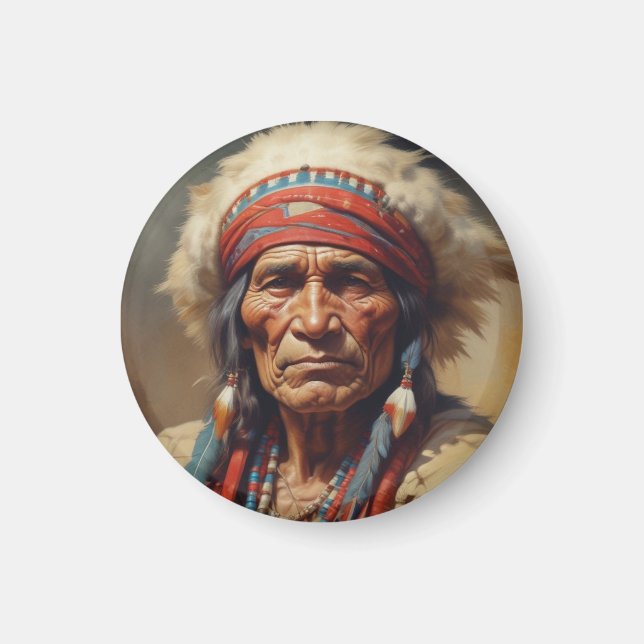 Geronimo Indischer Chefkrieger Portrait Magnet (Vorne)