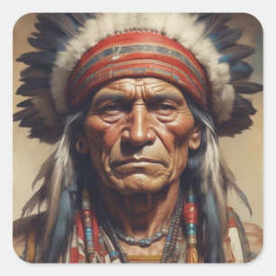 Geronimo Indischer Chefkrieger Portrait Quadratischer Aufkleber