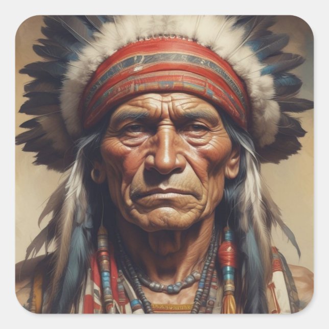 Geronimo Indischer Chefkrieger Portrait Quadratischer Aufkleber (Vorderseite)