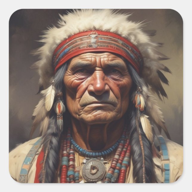 Geronimo Indischer Chefkrieger Portrait Quadratischer Aufkleber (Vorderseite)