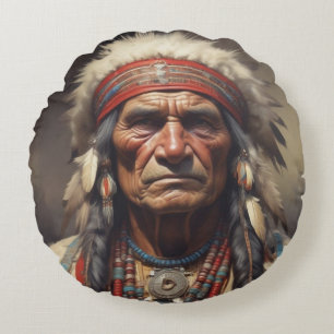 Geronimo Indischer Chefkrieger Portrait Rundes Kissen