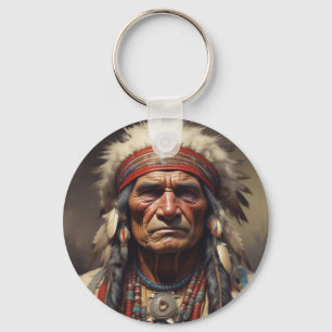 Geronimo Indischer Chefkrieger Portrait Schlüsselanhänger