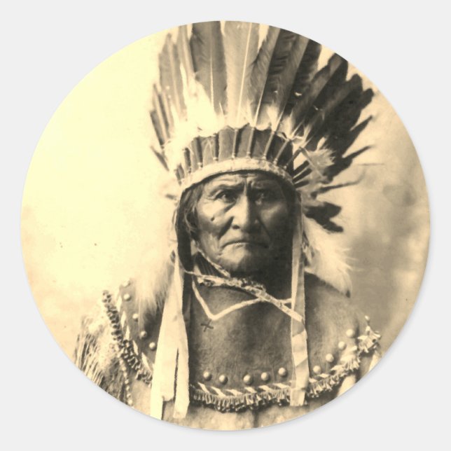 Geronimo Sepia Color Runder Aufkleber (Vorderseite)