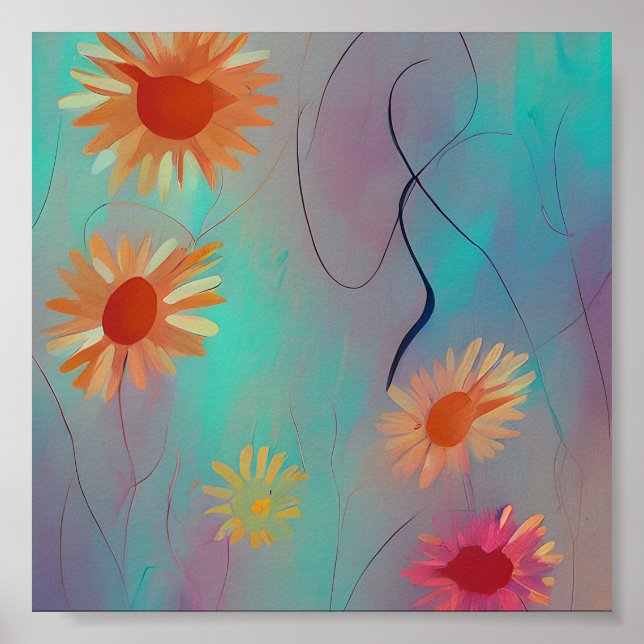 Gerötete Farbtöne abstrakte Sonnenblumen Poster (Vorne)