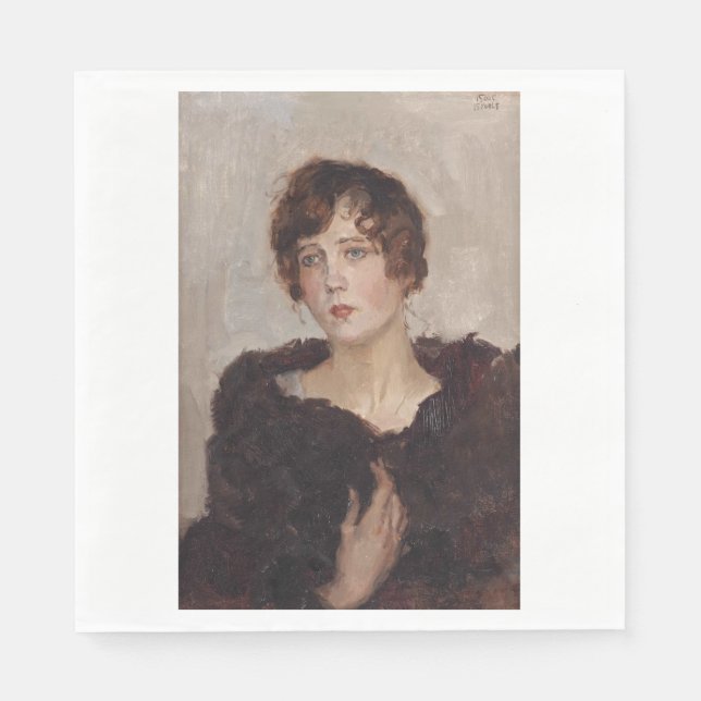 Gertie in einer Pelzmatte (von Isaac Israels) Serviette (Vorderseite)