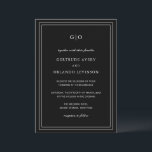 Gertrude Black Classic Hochzeit Einladung<br><div class="desc">Klassische Schwarze Hochzeitseinladung mit einem einfachen und minimalen Design mit dem Monogramm oben und Ihren Veranstaltungsdetails,  umgeben von einer doppelten Grenze. Die Schriftart wechseln sich zwischen einem eleganten Drehbuch,  einer klassischen Serife und minimalistischen serifenlosen Schriftart ab. Diese Einladung ist ideal für eine feierliche Hochzeit.</div>