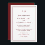Gertrude Burgundy Wine Classic Einladung<br><div class="desc">Klassischer Wein / Bordeaux Hochzeitseinladung mit einem einfachen und minimalen Design mit Ihrem Monogramm oben und Ihre Veranstaltungsdetails umgeben von einer doppelten Grenze. Die Schriftart wechseln sich zwischen einem eleganten Drehbuch,  einer klassischen Serife und minimalistischen serifenlosen Schriftart ab. Diese Einladung ist ideal für eine feierliche Hochzeit.</div>
