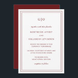 Gertrude Burgundy Wine Classic Einladung<br><div class="desc">Klassischer Wein / Bordeaux Hochzeitseinladung mit einem einfachen und minimalen Design mit Ihrem Monogramm oben und Ihre Veranstaltungsdetails umgeben von einer doppelten Grenze. Die Schriftart wechseln sich zwischen einem eleganten Drehbuch,  einer klassischen Serife und minimalistischen serifenlosen Schriftart ab. Diese Einladung ist ideal für eine feierliche Hochzeit.</div>