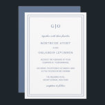 Gertrude Dusty Blue Classic Hochzeit Einladung<br><div class="desc">Klassisch-blaue Hochzeitseinladung mit einem einfachen und minimalen Design,  oben mit Ihrem Monogramm und Ihren Veranstaltungsdetails,  umgeben von einer doppelten Grenze. Die Schriftart wechseln sich zwischen einem eleganten Drehbuch,  einer klassischen Serife und minimalistischen serifenlosen Schriftart ab. Diese Einladung ist ideal für eine feierliche Hochzeit.</div>