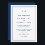 Gertrude Navy Blue Classic Elegant Wedding Einladung<br><div class="desc">Klassische marineblaue Hochzeitseinladung mit einem einfachen und minimalen Design mit dem Monogramm oben und Ihren Veranstaltungsdetails,  umgeben von einer doppelten Grenze. Die Schriftart wechseln sich zwischen einem eleganten Drehbuch,  einer klassischen Serife und minimalistischen serifenlosen Schriftart ab. Diese Einladung ist ideal für eine feierliche Hochzeit.</div>