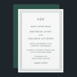 Gertude Emerald Green Classic Elegant Wedding Einladung<br><div class="desc">Klassische Waldgrün / smaragdgrüne Hochzeitseinladung mit einem einfachen und minimalen Design mit Ihrem Monogramm oben und Ihre Veranstaltungsdetails umgeben von einer doppelten Grenze. Die Schriftart wechseln sich zwischen einem eleganten Drehbuch,  einer klassischen Serife und minimalistischen serifenlosen Schriftart ab. Diese Einladung ist ideal für eine feierliche Hochzeit.</div>