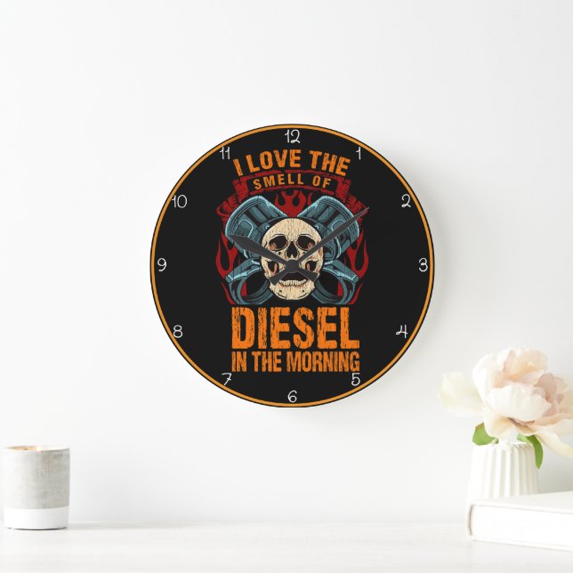 Geruch von Diesel" Schädelpistole Große Wanduhr (Zuhause)