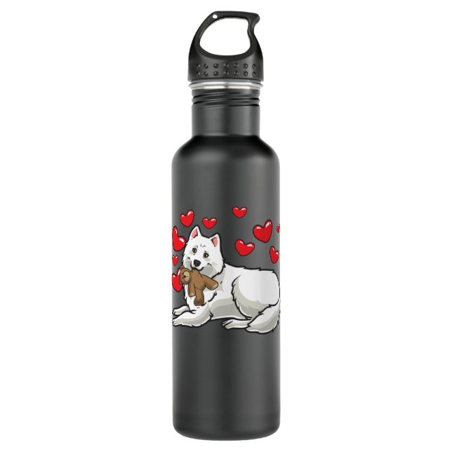 Gesällter Hund mit ausgestopften Tieren und Herz Edelstahlflasche (Vorderseite)