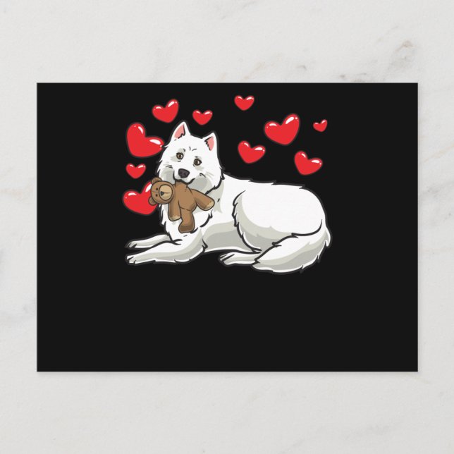 Gesällter Hund mit ausgestopften Tieren und Herz Postkarte (Vorderseite)