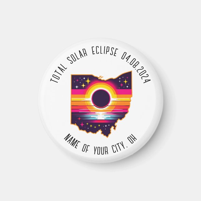 Gesamt Solar Eclipse 0408 2024 Ohio Custom City Magnet (Vorne)