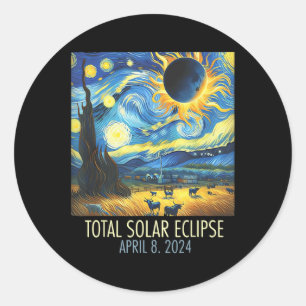 Gesamt Solar Eclipse 2024 Starry Night Painting Va Runder Aufkleber