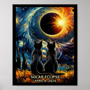Gesamt Solar Eclipse 8. April 2024 Van Gogh Cat Li Poster