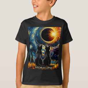 Gesamt Solar Eclipse 8. April 2024 Van Gogh Cat Li T-Shirt