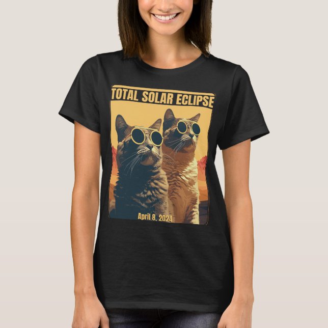 Gesamt Solar Eclipse 8. April Eclipse Cats T-Shirt (Vorderseite)