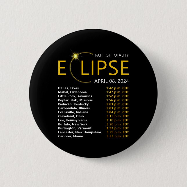 Gesamt Solar Eclipse Apirl 08 2024 Eclipse Karte T Button (Vorderseite)