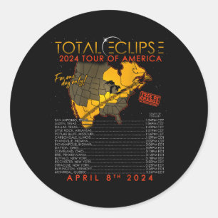 Gesamt Solar Eclipse Tour 2024 Amerika 04.08.24 Runder Aufkleber