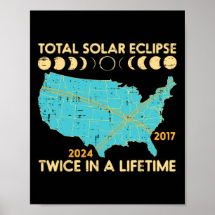Gesamt Solar-Eclipse zweimal Lebensdauer 2017 2024 Poster