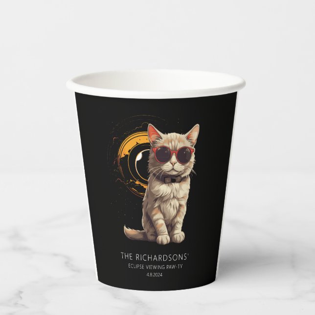 Gesamte Solar-Eclipse April 2024 Fun Cat in Brille Pappbecher (Vorderseite)