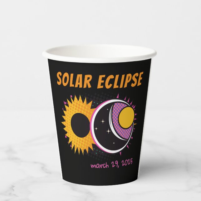 Gesamte Sonnenfinsternis 2024 Pop Art Design Pappbecher (Vorderseite)