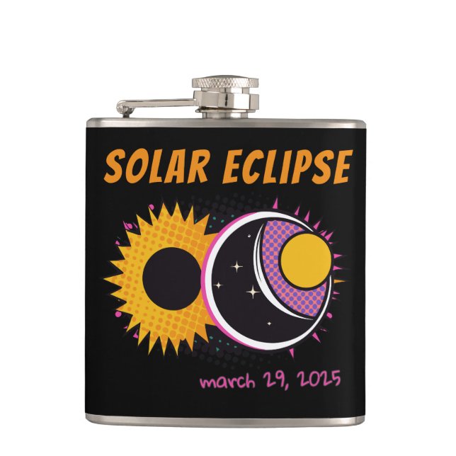 Gesamte Sonnenfinsternis 2025 Pop Art Design Flachmann (Vorderseite)